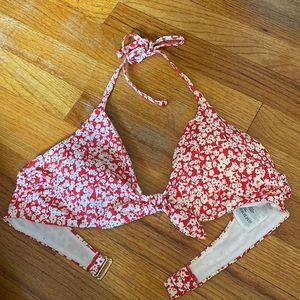 White and red floral bikini top